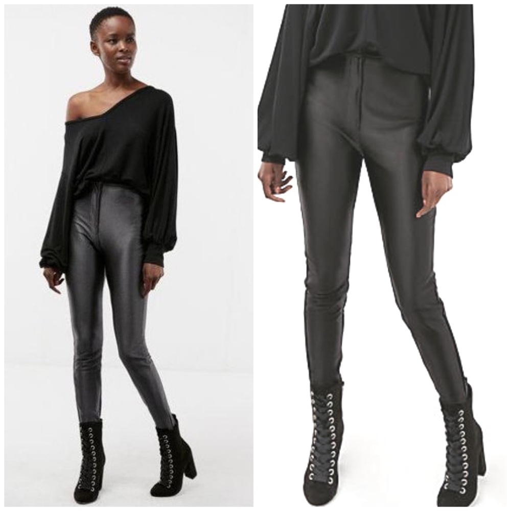 Express Dark Grey Satin Shiny Silky High-Waisted Leggings